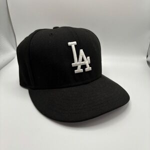 New Era Los Angeles Dodgers Black Fitted Hat 59FIFTY MLB Men's Size‎ 7 1/8 EUC